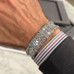 39ctw Baguette Cut White Sapphire Unisex Statement Bracelet