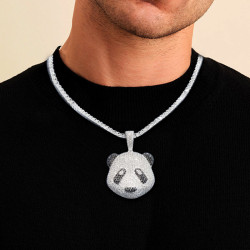 White & Black Sapphire Panda Pendant With Tennis Chain