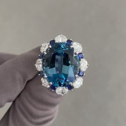 12ct Oval Cut Blue Sapphire Halo Cocktail Ring