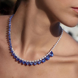 60ctw Pear Cut Tanzanite Blue Sapphire Statement Necklace
