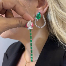 9.9ctw Multi-cut Emerald & White Sapphire Hoop Earrings