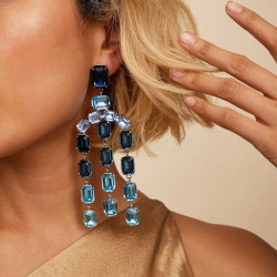 30ctw Emerald Cut Aquamarine Statement Chandelier Earrings