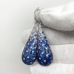 16ctw Blue Sapphire Paved Waterdrop Dangle Earrings