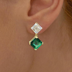 10.5ctw Asscher Cut Mismatch Drop Earrings in Gold