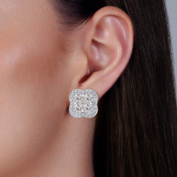 7ctw Round Cut Clustered Classic Clover Stud Earrings