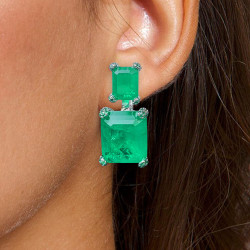 25ct Emerald Cut Colombia Emerald Drop Earrings
