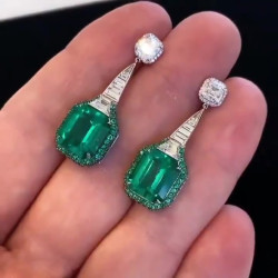 12.85ct Emerald Cut Green Sapphire Drop Earrings