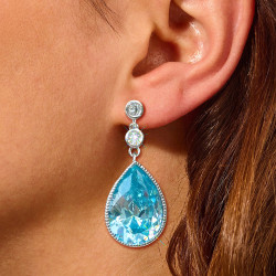 20ctw Pear Cut Aquamarine Vintage Drop Earrings