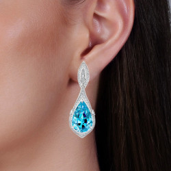 19CTW Pear Cut Aquamarine Drop Earrings