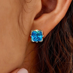 8ctw Cushion Cut Aquamarine Flower Stud Earrings