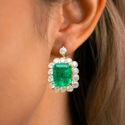 12ctw Emerald Cut Colombian Green Sapphire Drop Earrings in Gold
