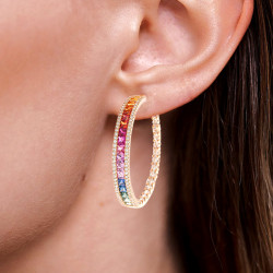 16ctw Rainbow Sapphire Hoop Earrings