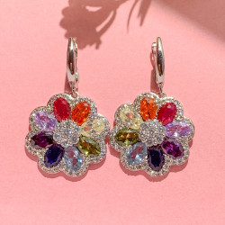 26ctw Oval Cut Multicolor Sapphire Rainbow Flower Drop Earrings