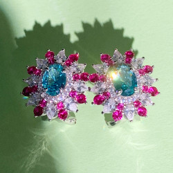 6ctw Oval Cut Green Blue Paraiba Tourmaline Flower Earrings