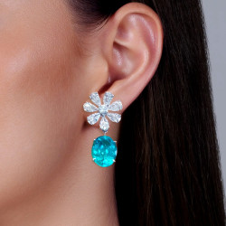 13ctw Oval Cut Paraiba Tourmaline Flower Earrings