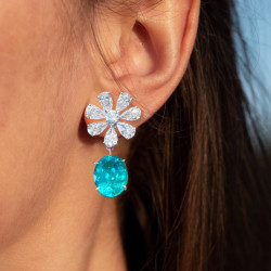 13ctw Oval Cut Paraiba Tourmaline Flower Earrings