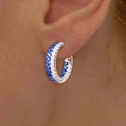 White and Blue Sapphire Paved Hoop Earrings