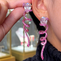Pear Cut Light Pink Sapphire Fuchsia Ribbon Twirl Earrings