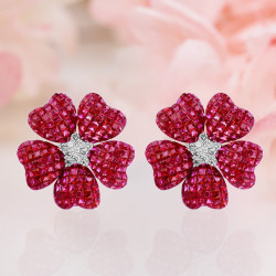 17ctw Ruby Flower Statement Stud Earrings