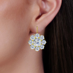 24.6ctw White Sapphire Cluster Flower Drop Earrings