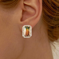 4ctw Halo Bicolor Tourmaline Stud Earrings