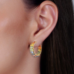 16ctw Oval Cut Rainbow Sapphire Hoop Earrings