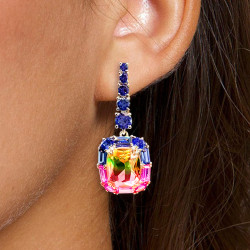 16ctw Halo Cushion Cut Bicolor Tourmaline Drop Earrings