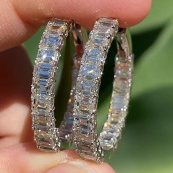 10ctw Emerald Cut White Sapphire Hoop Earrings