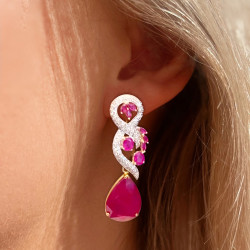 14ctw Pear Cut Ruby Vintage Statement Earrings