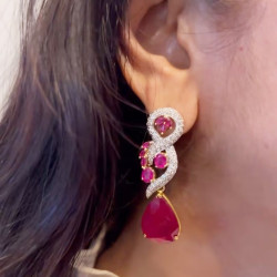 14ctw Pear Cut Ruby Vintage Statement Earrings