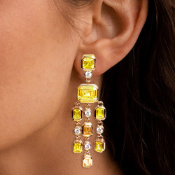 26ctw Bezel-set Yellow and White Sapphire Chandelier Earrings