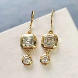 9ctw Asscher and Round Cut White Sapphire Drop Earrings