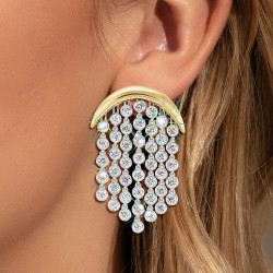 Crescent White Sapphire Chandelier Fringe Earrings