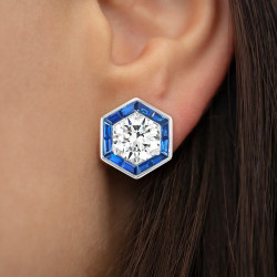 6ctw White and Blue Sapphire Vintage Stud Earrings
