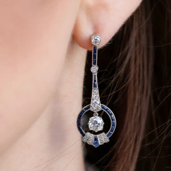 9ctw White and Blue Sapphire Art Deco Drop Earrings