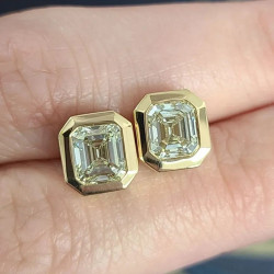 8ctw Emerald Cut Bezel Set Stud Earrings