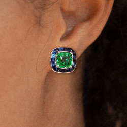 11ctw Cushion Cut Emerald Halo Stud Earrings