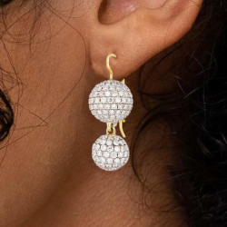 Two Tone Paved Double Ball Drop Earrings