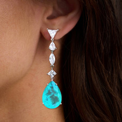 20ctw Multi-cut White Sapphire and Green Paraiba Drop Earrings