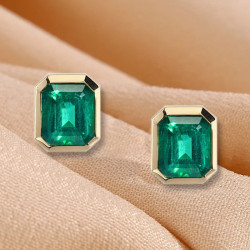 12ctw Emerald Cut Bezel Set Emerald Stud Earrings