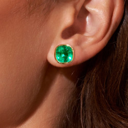 8ctw Cushion Cut Emerald Bezel Set Stud Earrings