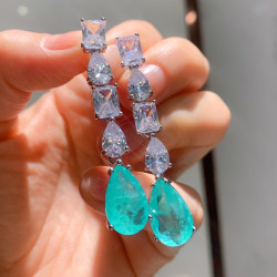 20ctw Multi-cut White Sapphire and Paraiba Drop Earrings