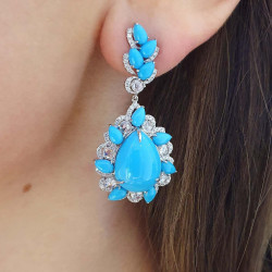 20ctw Pear Cut Turquoise Vintage Statement Earrings