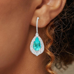 8ctw Pear Cut Paraiba Halo Vintage Drop Earrings