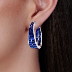 24ctw Invisible Set Blue Sapphire Inside-out Hoop Earrings