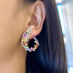 24ctw Emerald Cut Rainbow Sapphire Statement Earrings