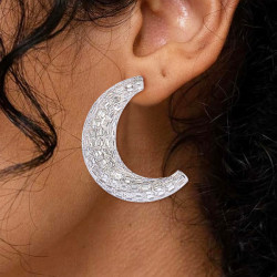 14ctw Allover Set Baguette Cut Crescent Hoop Earrings