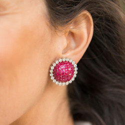 26ctw Invisibly-Set Ruby Halo Vintage Clip Earrings