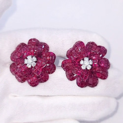 49ctw Invisibly-Set Ruby Flower Statement Earrings