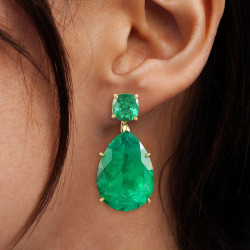 32ctw Huge Pear Cut Emerald Classic Drop Earrings